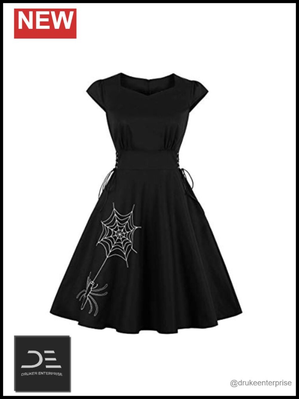 Wellwits Gothic Lace-up Vintage Dress Cap Sleeve High Waist